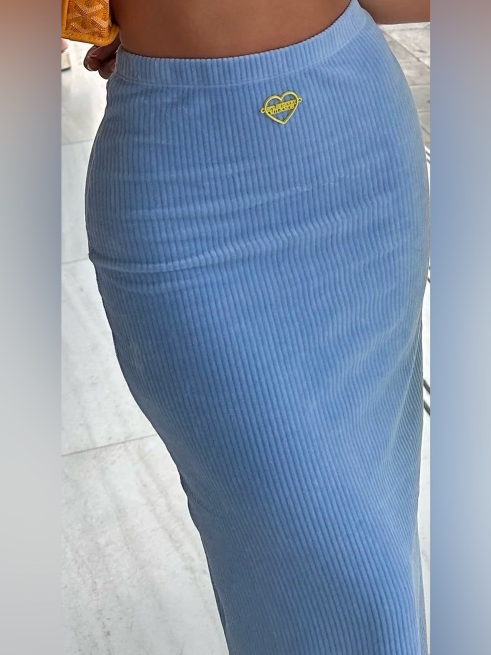 STRAWBERRY MILK MOB Blue Ribbed Midi Skirt with Heart Accent